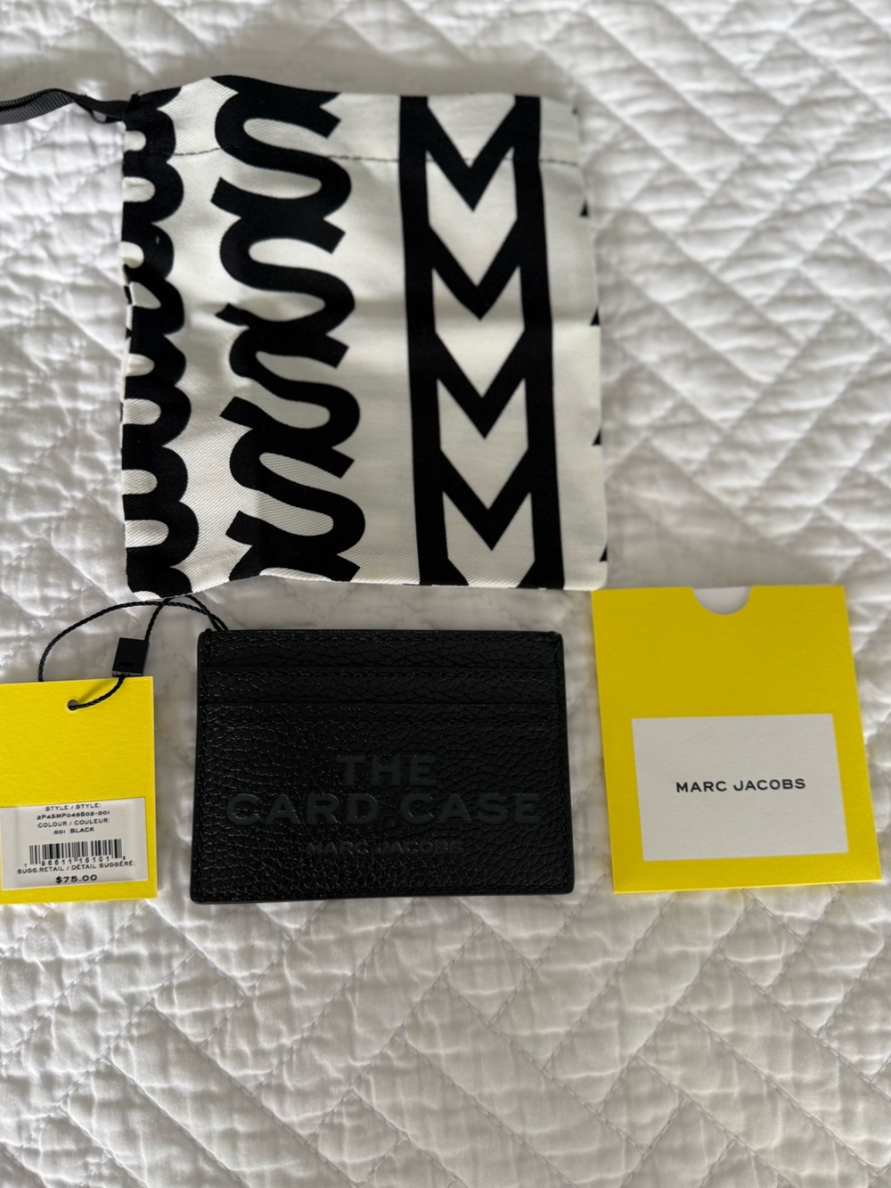 NWT Marc Jacobs Black Leather Card Holder “The Card Case” with Graphic Dust Bag